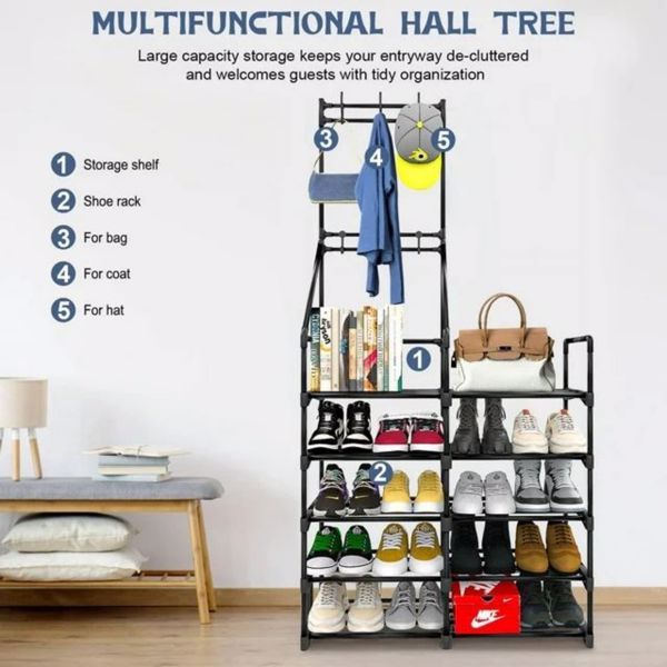 Modern 5-Layer Multi-Functional Shoe Rack, Coat Rack – Space-Saving Shoe Organizer for Home & Entryway