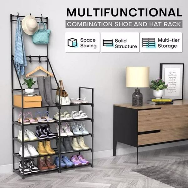 Modern 5-Layer Multi-Functional Shoe Rack, Coat Rack – Space-Saving Shoe Organizer for Home & Entryway