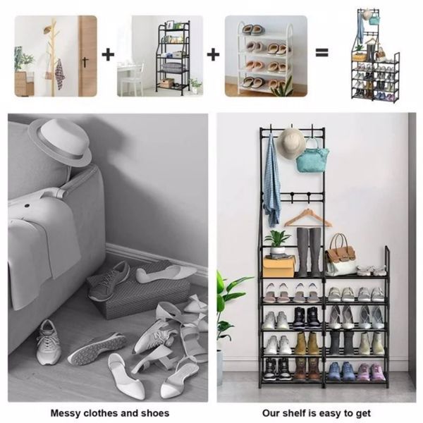 Modern 5-Layer Multi-Functional Shoe Rack, Coat Rack – Space-Saving Shoe Organizer for Home & Entryway