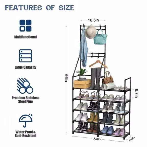 Modern 5-Layer Multi-Functional Shoe Rack, Coat Rack – Space-Saving Shoe Organizer for Home & Entryway