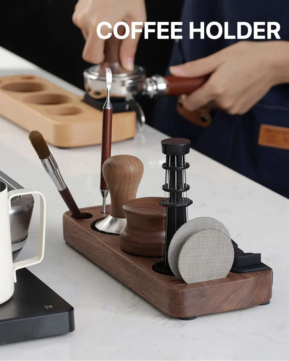 Wooden Coffee Tamper Station Stand - Espresso Portafilter Holder Base Rack