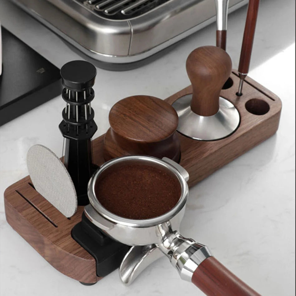 Wooden Coffee Tamper Station Stand - Espresso Portafilter Holder Base Rack