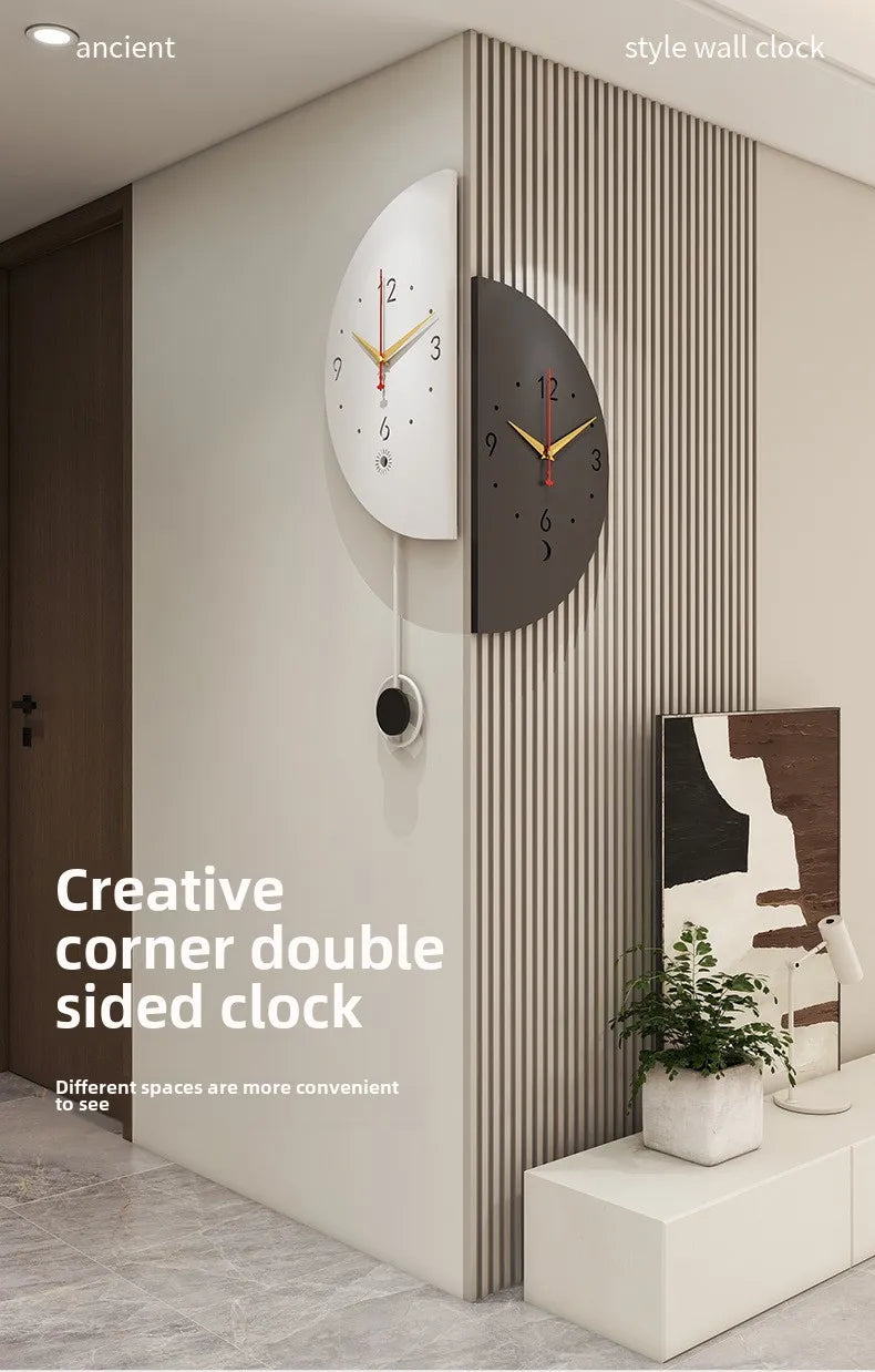 Modern Dual-Face Corner Wall Clock with LED Backlight – Stylish Home Decor