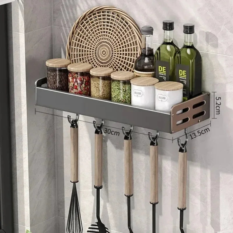 Stylish Aluminum Kitchen Storage Rack – Wall-Mounted Organizer