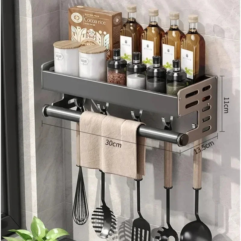 Stylish Aluminum Kitchen Storage Rack – Wall-Mounted Organizer