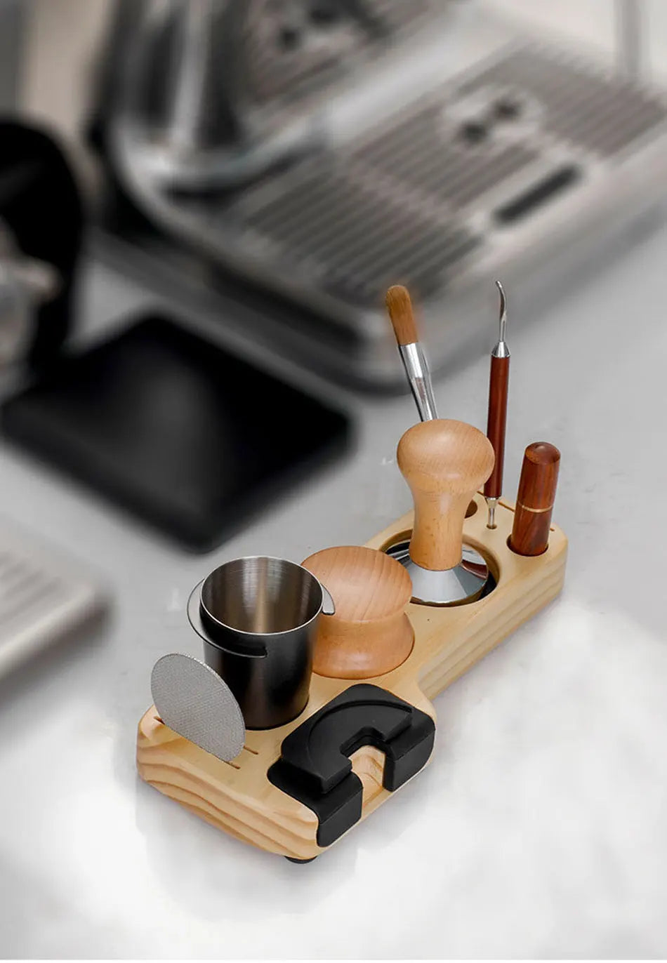 Wooden Coffee Tamper Station Stand - Espresso Portafilter Holder Base Rack