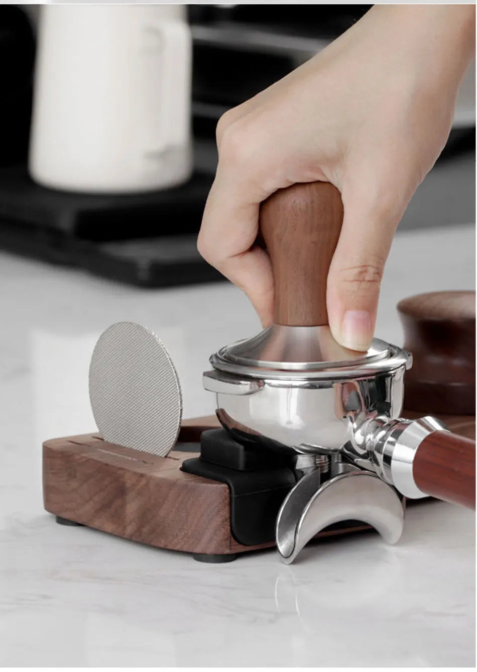 Wooden Coffee Tamper Station Stand - Espresso Portafilter Holder Base Rack