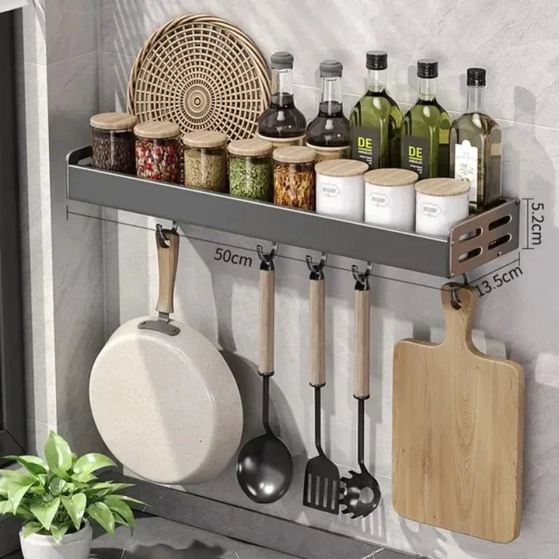 Stylish Aluminum Kitchen Storage Rack – Wall-Mounted Organizer