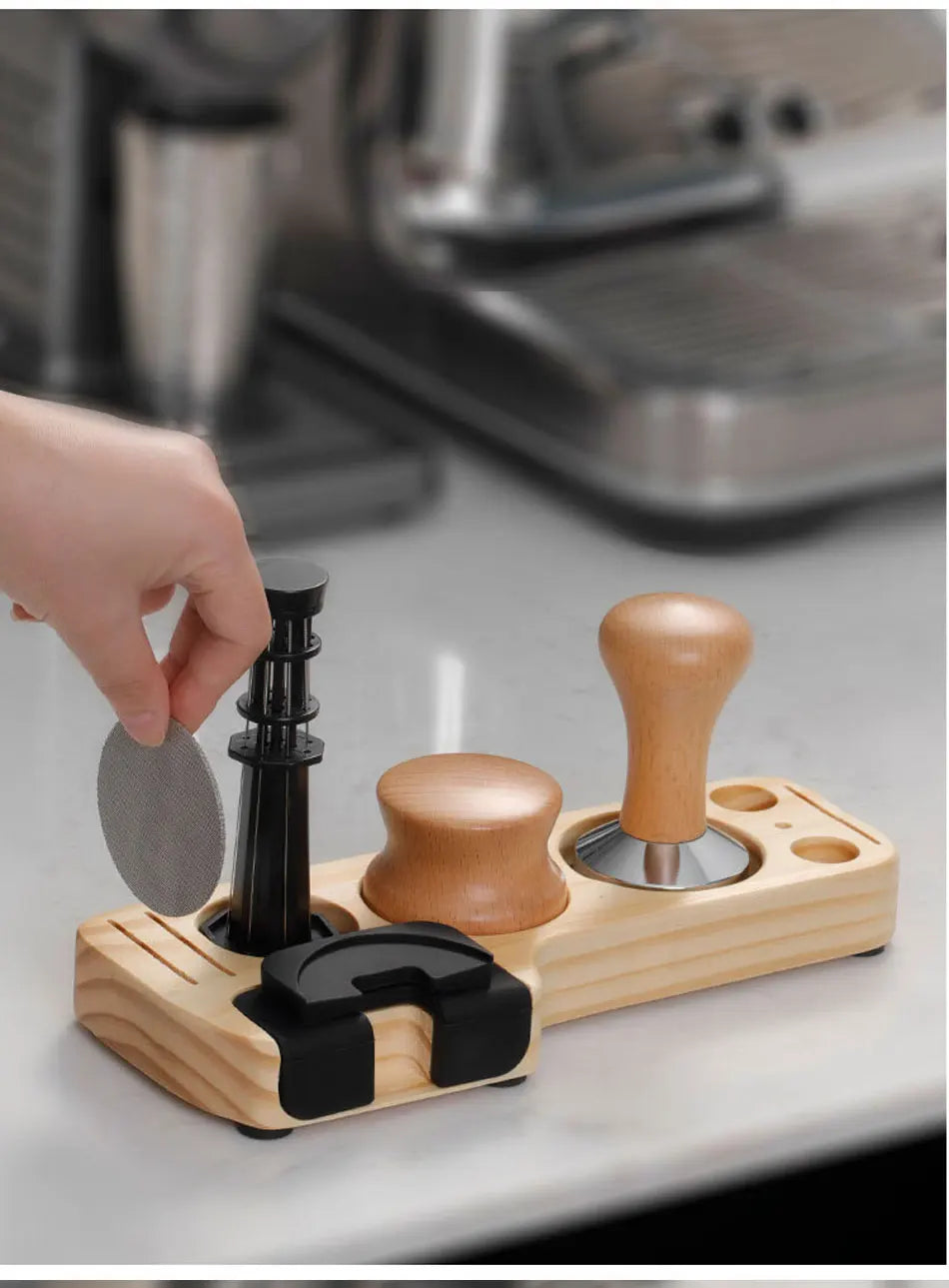 Wooden Coffee Tamper Station Stand - Espresso Portafilter Holder Base Rack