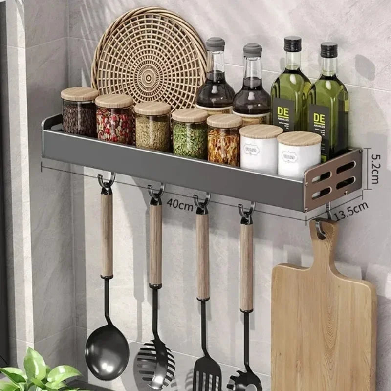 Stylish Aluminum Kitchen Storage Rack – Wall-Mounted Organizer