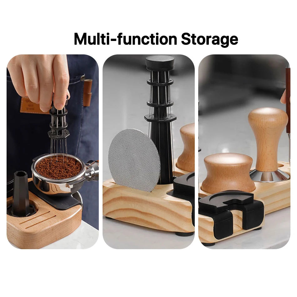 Wooden Coffee Tamper Station Stand - Espresso Portafilter Holder Base Rack