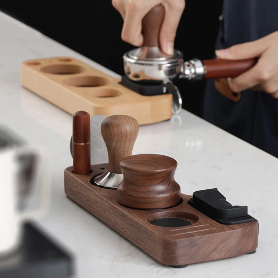 Wooden Coffee Tamper Station Stand - Espresso Portafilter Holder Base Rack