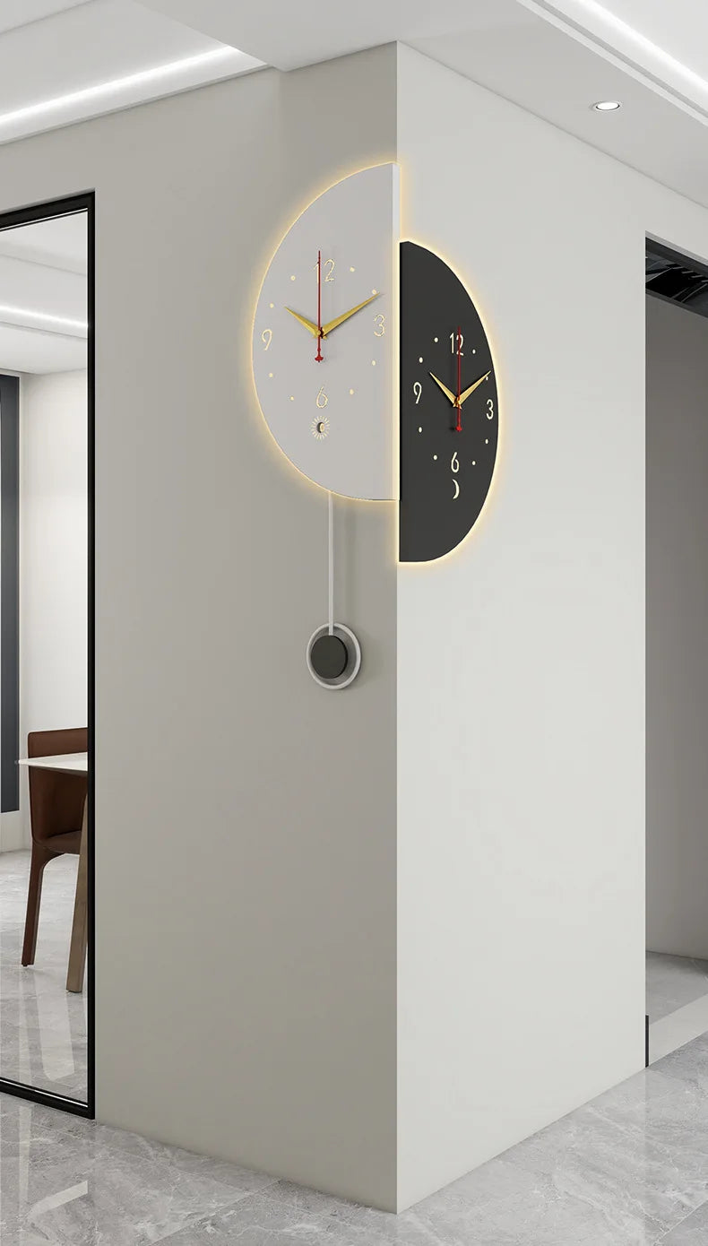 Modern Dual-Face Corner Wall Clock with LED Backlight – Stylish Home Decor