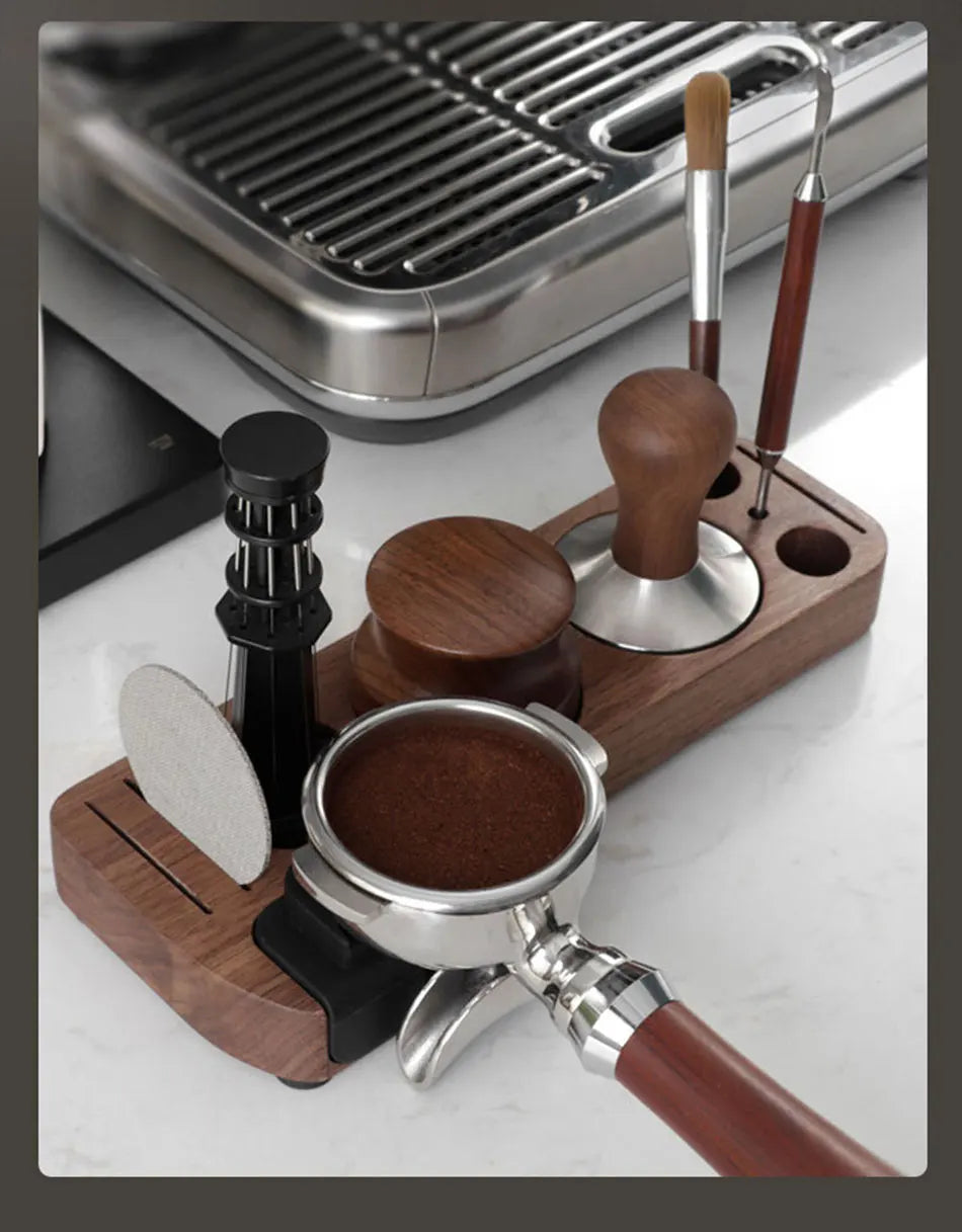 Wooden Coffee Tamper Station Stand - Espresso Portafilter Holder Base Rack