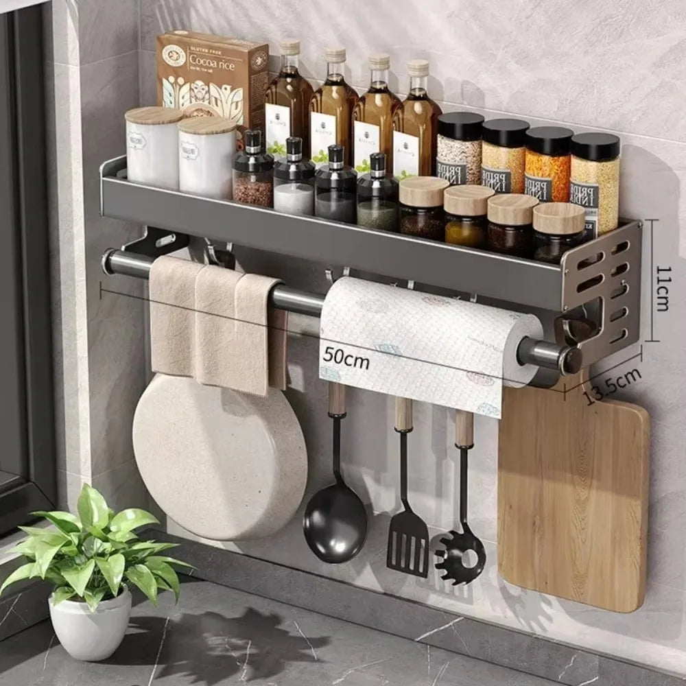 Stylish Aluminum Kitchen Storage Rack – Wall-Mounted Organizer