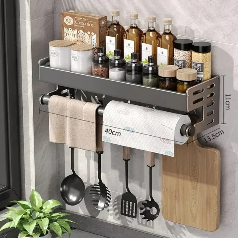 Stylish Aluminum Kitchen Storage Rack – Wall-Mounted Organizer