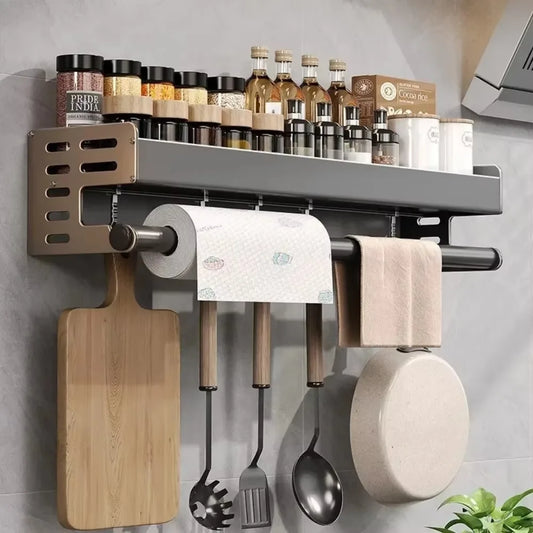 Stylish Aluminum Kitchen Storage Rack – Wall-Mounted Organizer