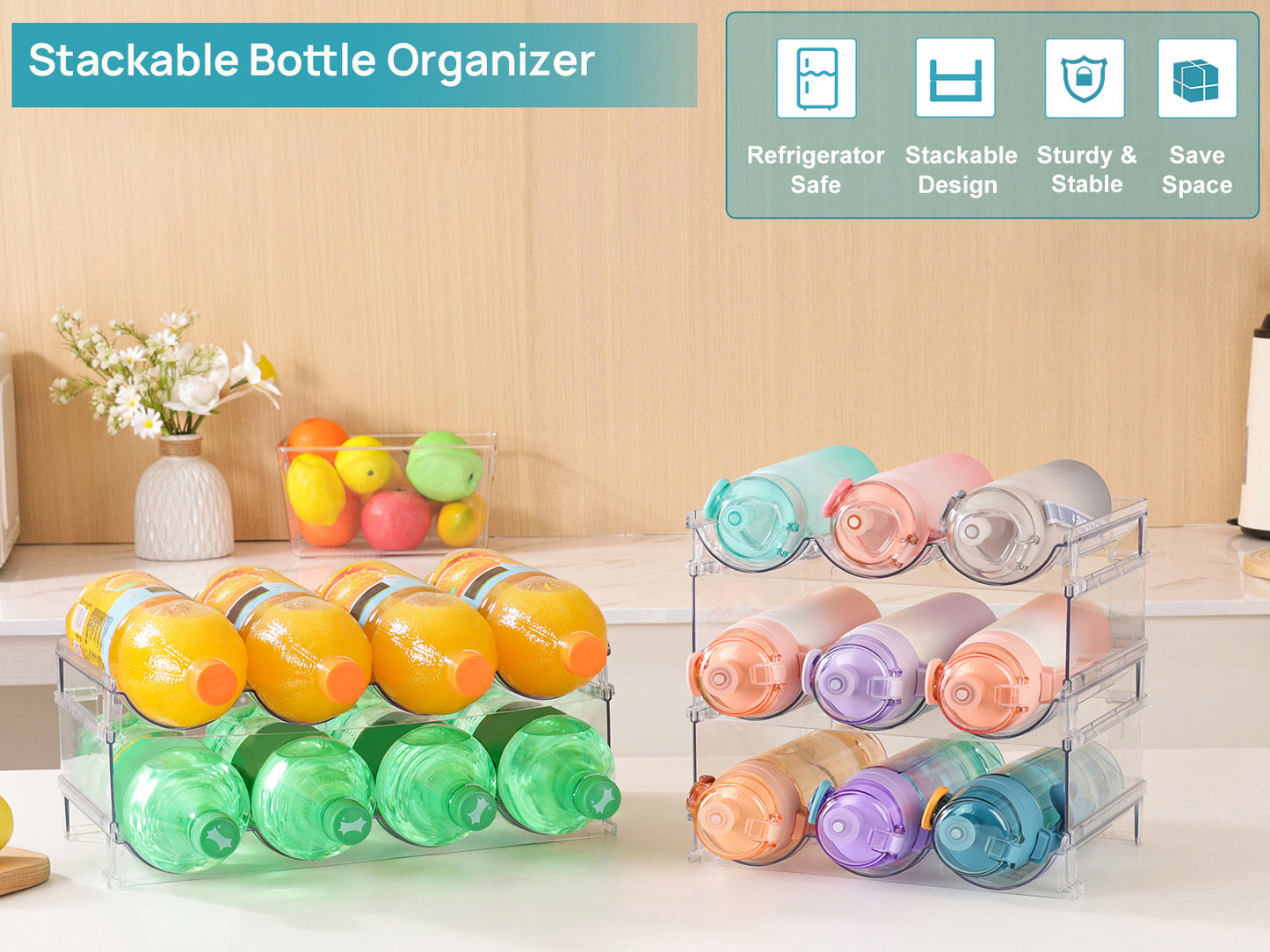 Crystal Clear Hydration Hub: Modern Water Bottle Organizer Tumbler Holder