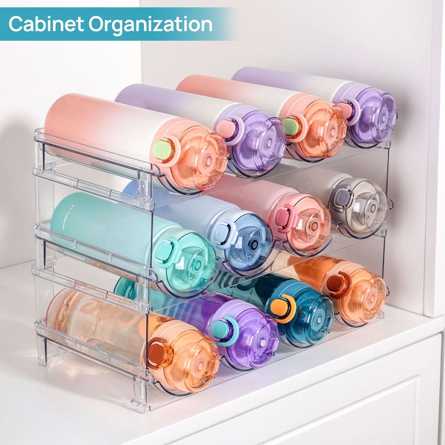 Crystal Clear Hydration Hub: Modern Water Bottle Organizer Tumbler Holder