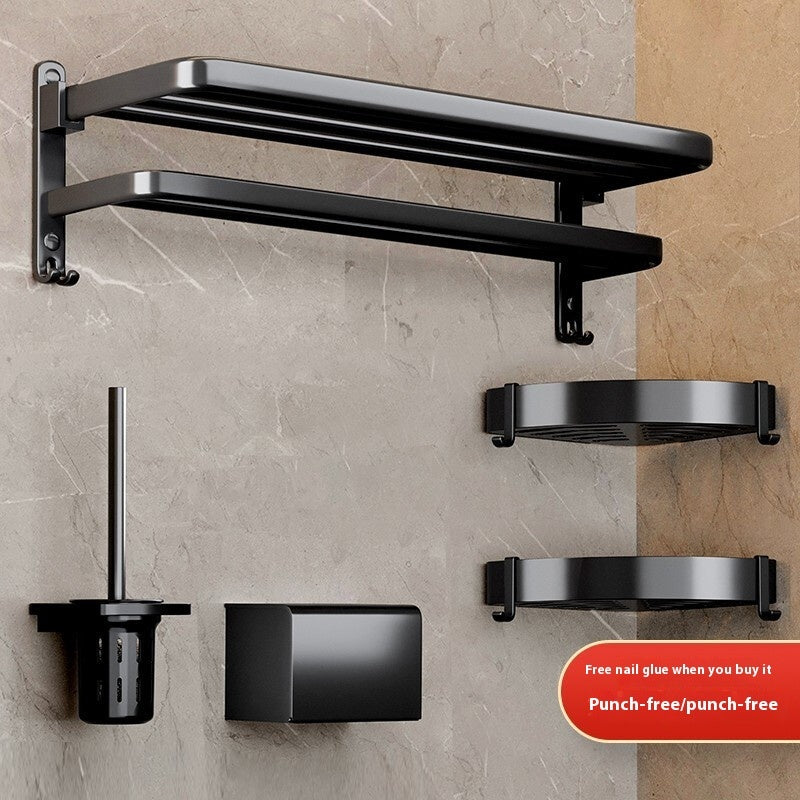 Premium Bathroom Organizer Set - Strong, Space-Saving Wall-Mounted Shelves & Accessories (Black Finish)