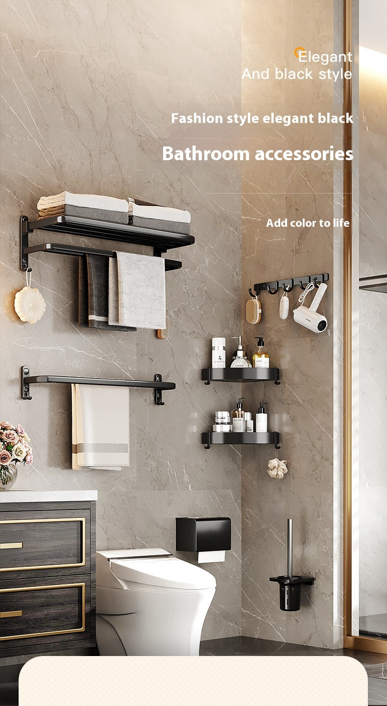 Premium Bathroom Organizer Set - Strong, Space-Saving Wall-Mounted Shelves & Accessories (Black Finish)